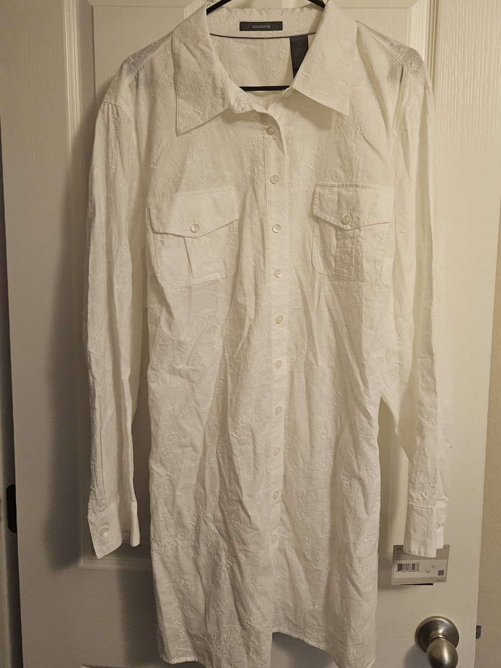 NWT Liz Claiborne White Embroidered Cotton Button Down Tunic Dress With Belt! 2X